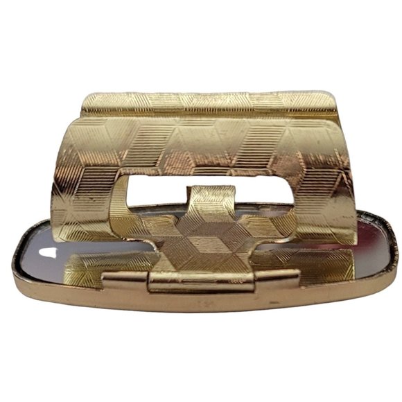 Gold Tone Signed Japan Hinged Makeup Lip Mirror Lipstick Holder Case E194 - Picture 7 of 12